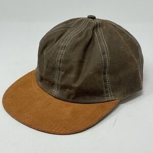 Vintage Waxed Canvas Cap Brown Made USA Suede Tan Brim Snapback Blank Hat